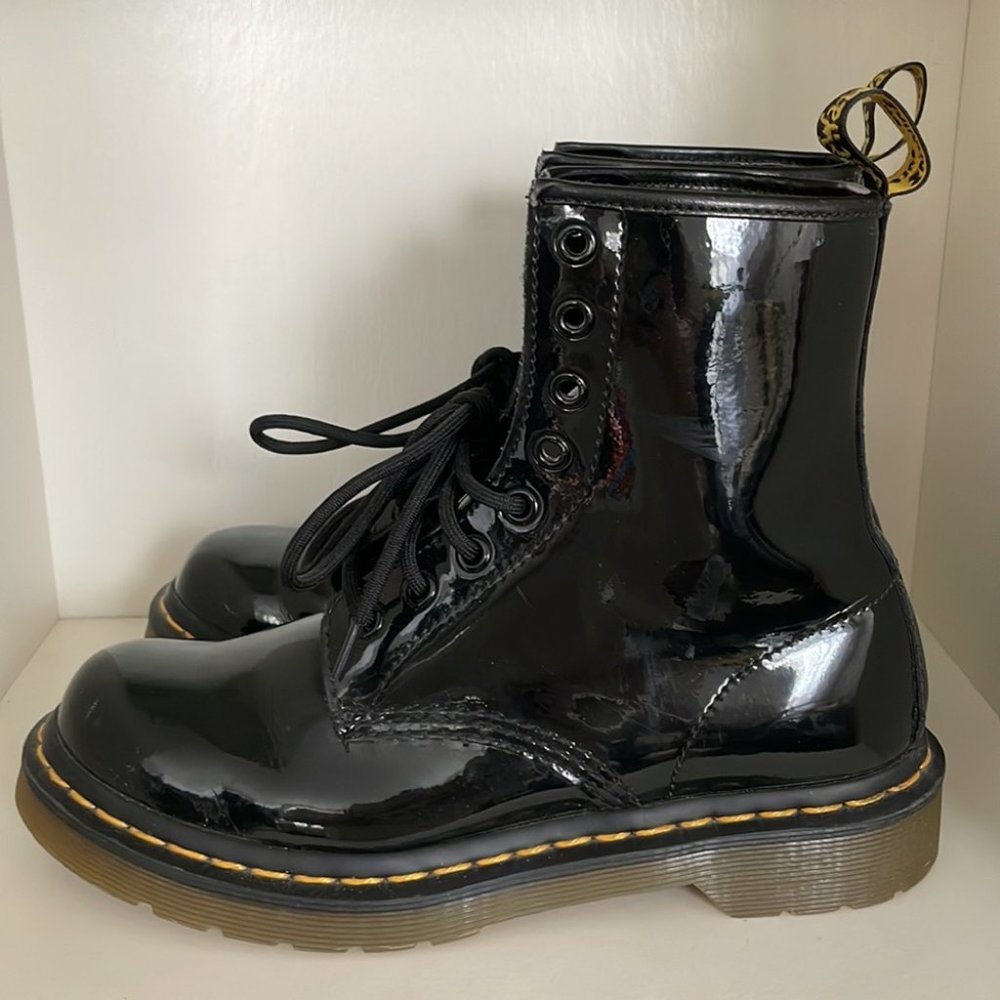Dr. Martens 1460 Patent Leather Lace Up Combat Boots in Black - Picture 4 of 10